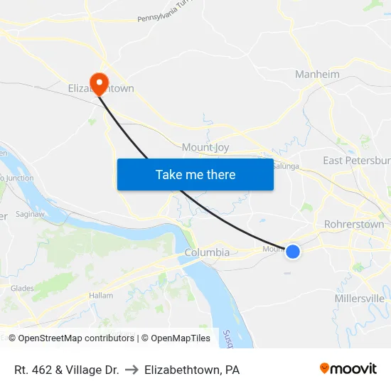Rt. 462 & Village Dr. to Elizabethtown, PA map