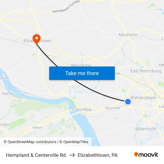 Hempland & Centerville Rd. to Elizabethtown, PA map