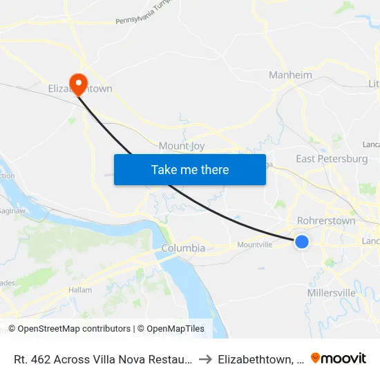 Rt. 462 Across Villa Nova Restaurant to Elizabethtown, PA map