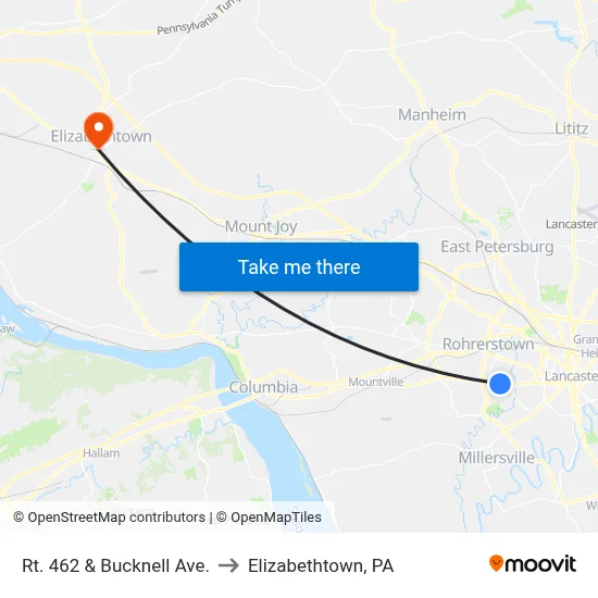 Rt. 462 & Bucknell Ave. to Elizabethtown, PA map
