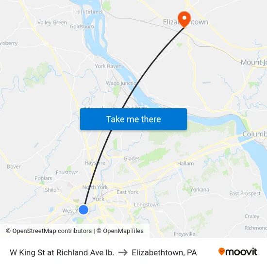 W King St at Richland Ave Ib. to Elizabethtown, PA map