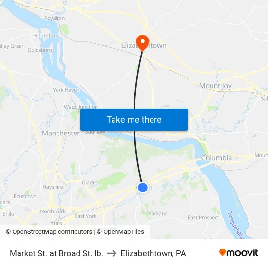 Market St. at Broad St. Ib. to Elizabethtown, PA map