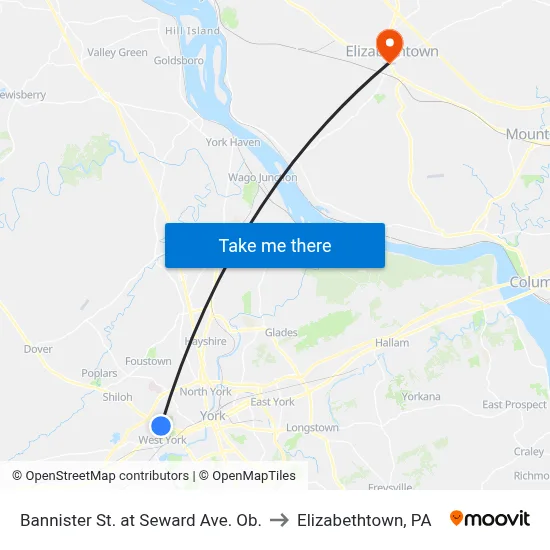 Bannister St. at Seward Ave. Ob. to Elizabethtown, PA map