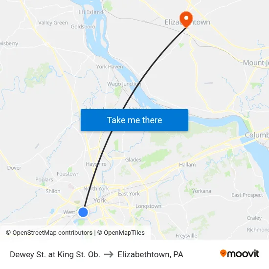 Dewey St. at King St. Ob. to Elizabethtown, PA map