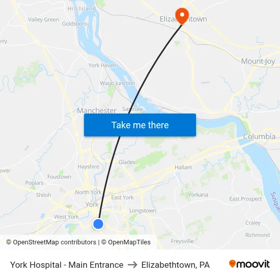 York Hospital - Main Entrance to Elizabethtown, PA map