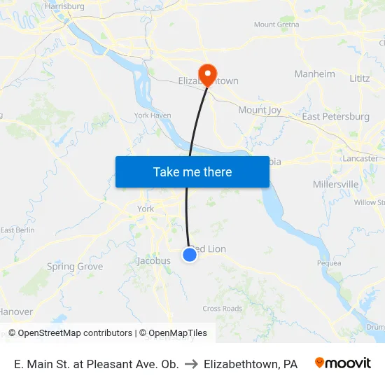 E. Main St. at Pleasant Ave. Ob. to Elizabethtown, PA map