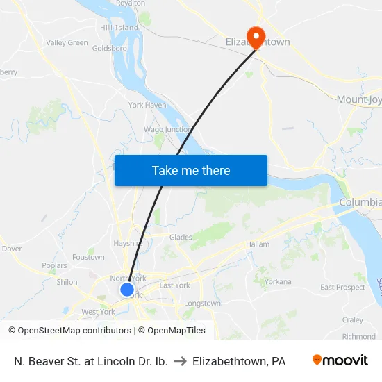 N. Beaver St. at Lincoln Dr. Ib. to Elizabethtown, PA map
