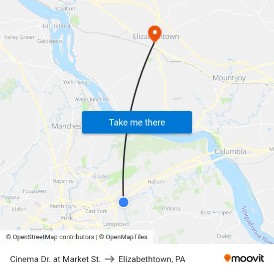Cinema Dr. at Market St. to Elizabethtown, PA map