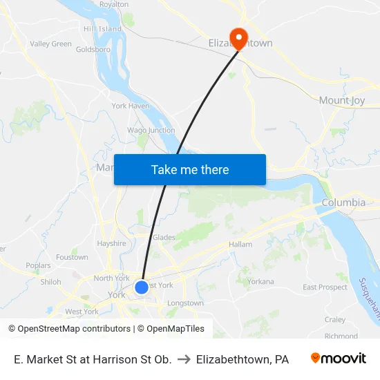 E. Market St at Harrison St Ob. to Elizabethtown, PA map