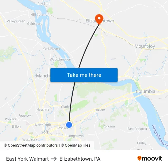 East York Walmart to Elizabethtown, PA map