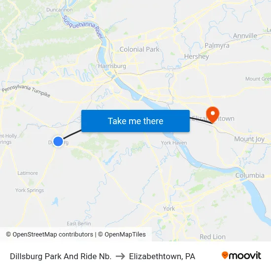Dillsburg Park And Ride Nb. to Elizabethtown, PA map