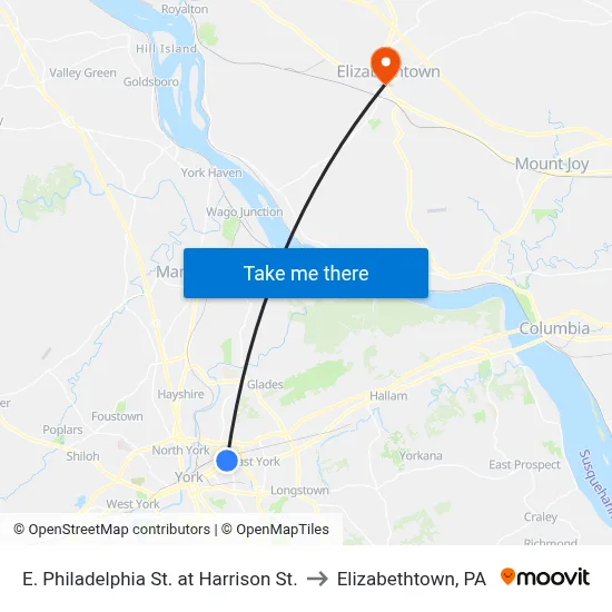E. Philadelphia St. at Harrison St. to Elizabethtown, PA map