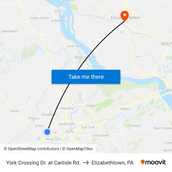 York Crossing Dr. at Carlisle Rd. to Elizabethtown, PA map