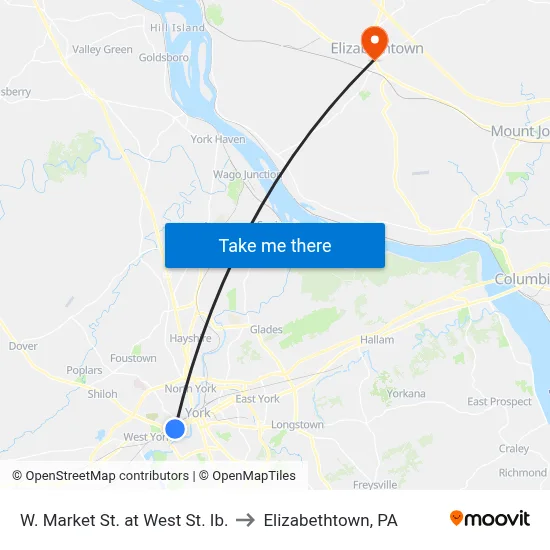 W. Market St. at West St. Ib. to Elizabethtown, PA map