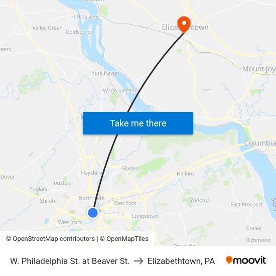 W. Philadelphia St. at Beaver St. to Elizabethtown, PA map