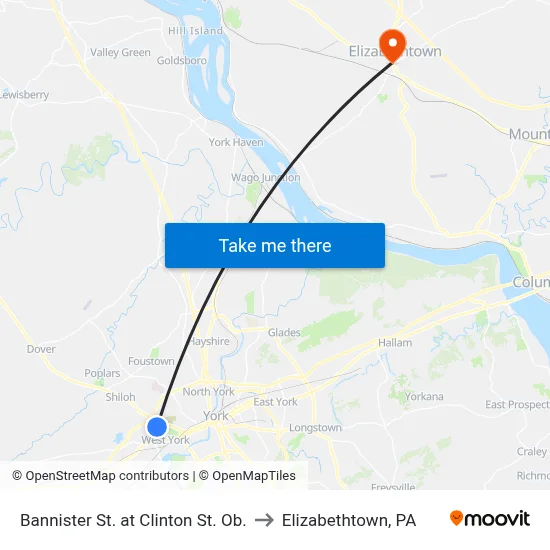 Bannister St. at Clinton St. Ob. to Elizabethtown, PA map
