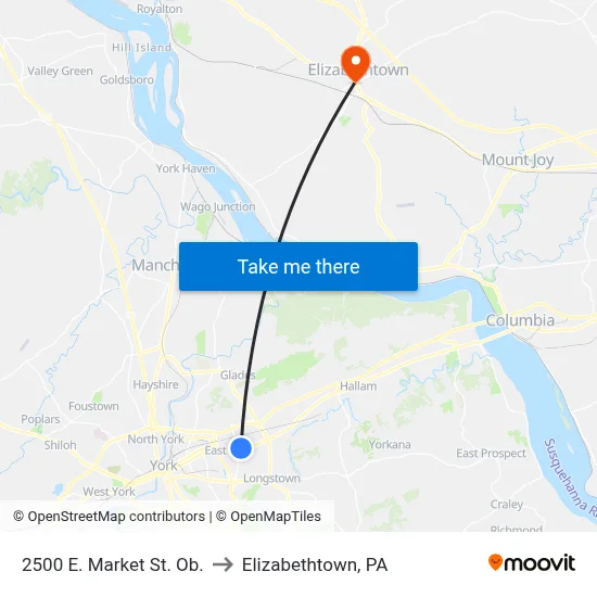 2500 E. Market St. Ob. to Elizabethtown, PA map