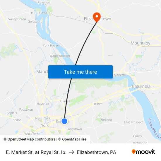 E. Market St. at Royal St. Ib. to Elizabethtown, PA map