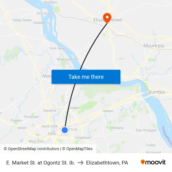 E. Market St. at Ogontz St. Ib. to Elizabethtown, PA map