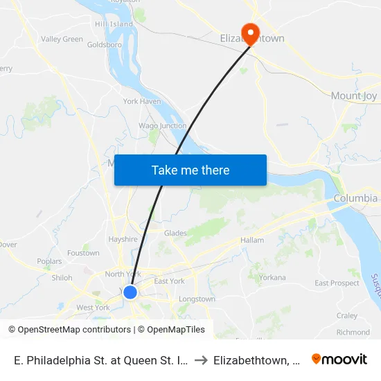 E. Philadelphia St. at Queen St. Ib. to Elizabethtown, PA map