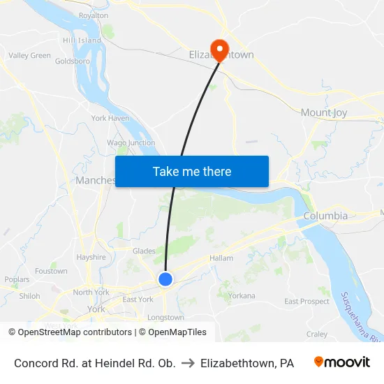 Concord Rd. at Heindel Rd. Ob. to Elizabethtown, PA map