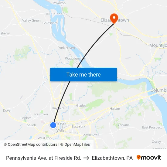 Pennsylvania Ave. at Fireside Rd. to Elizabethtown, PA map
