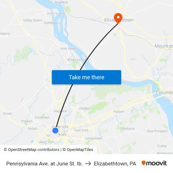 Pennsylvania Ave. at June St. Ib. to Elizabethtown, PA map