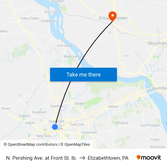 N. Pershing Ave. at Front St. Ib. to Elizabethtown, PA map