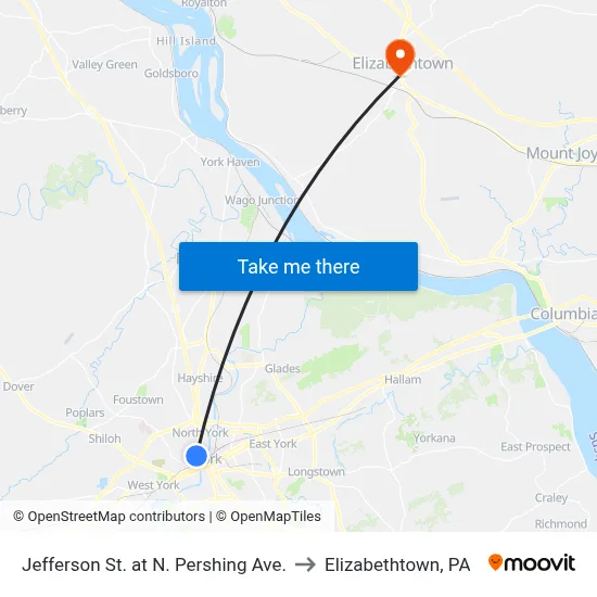 Jefferson St. at N. Pershing Ave. to Elizabethtown, PA map
