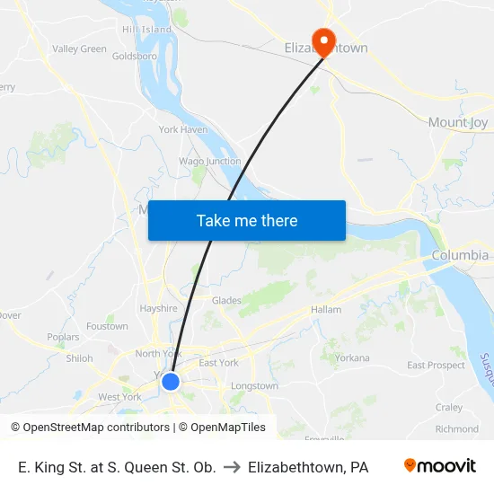 E. King St. at S. Queen St. Ob. to Elizabethtown, PA map