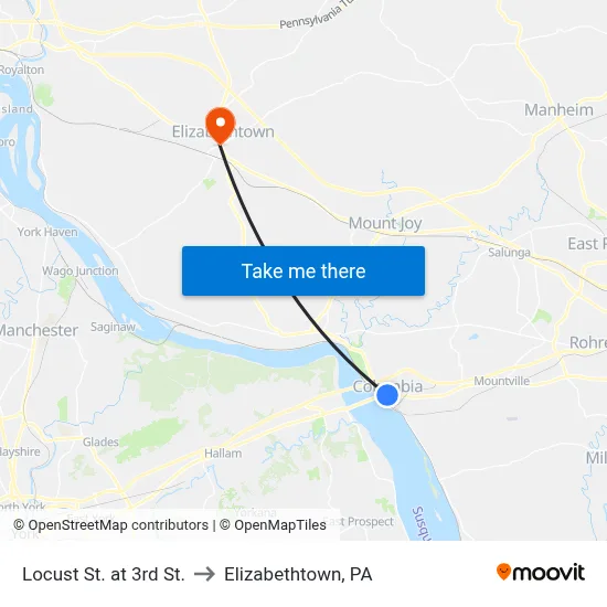 Locust St. at 3rd St. to Elizabethtown, PA map