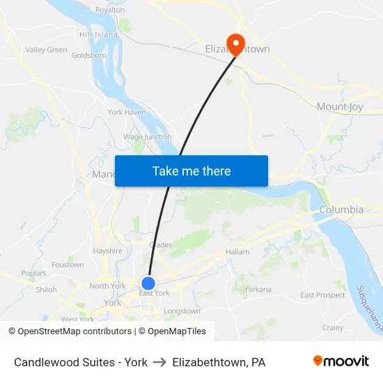 Candlewood Suites - York to Elizabethtown, PA map