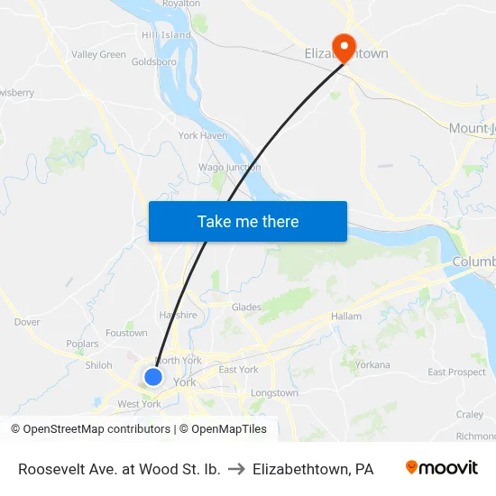 Roosevelt Ave. at Wood St. Ib. to Elizabethtown, PA map