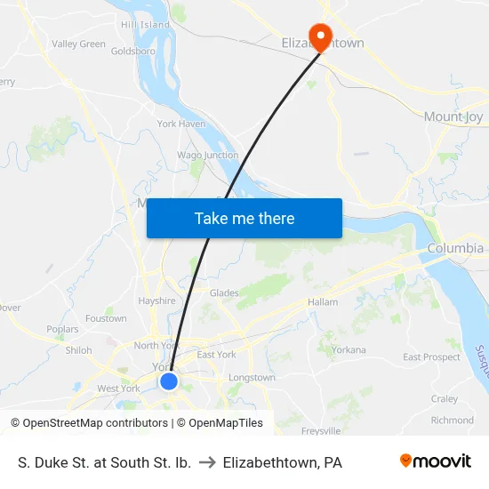 S. Duke St. at South St. Ib. to Elizabethtown, PA map