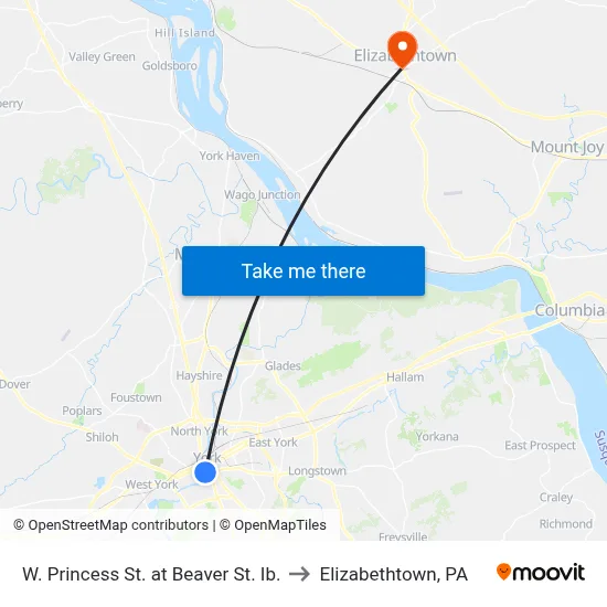 W. Princess St. at Beaver St. Ib. to Elizabethtown, PA map