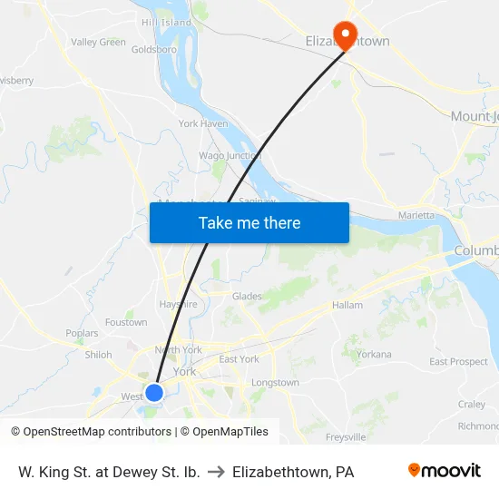 W. King St. at Dewey St. Ib. to Elizabethtown, PA map