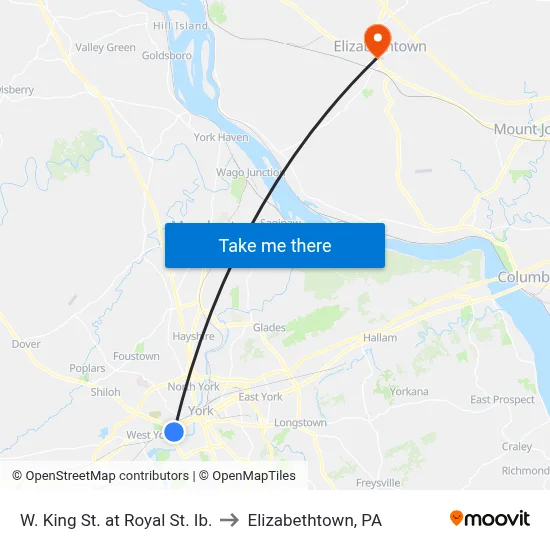 W. King St. at Royal St. Ib. to Elizabethtown, PA map