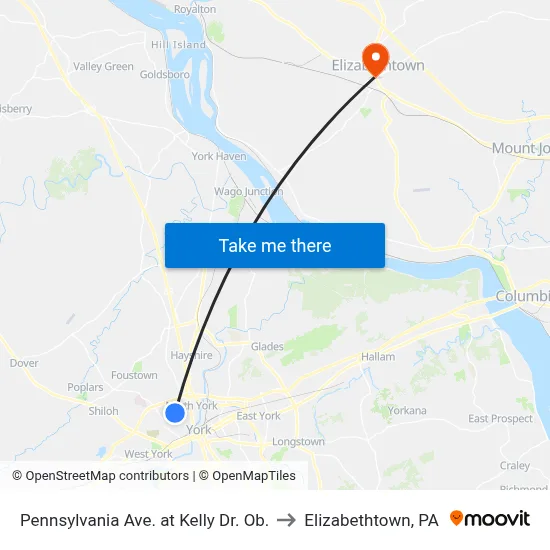 Pennsylvania Ave. at Kelly Dr. Ob. to Elizabethtown, PA map