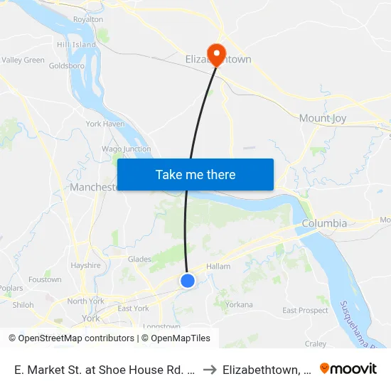 E. Market St. at Shoe House Rd. Ob. to Elizabethtown, PA map