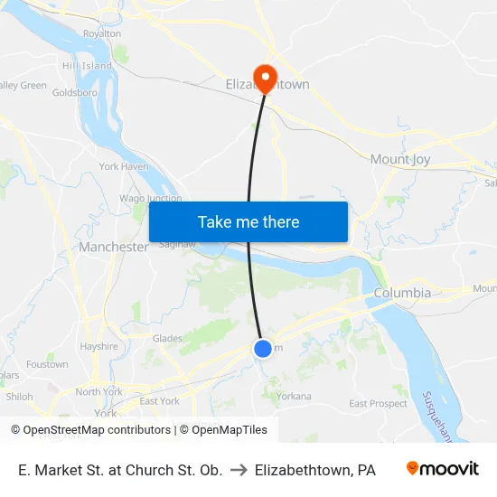 E. Market St. at Church St. Ob. to Elizabethtown, PA map