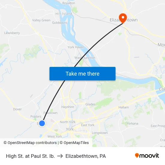 High St. at Paul St. Ib. to Elizabethtown, PA map