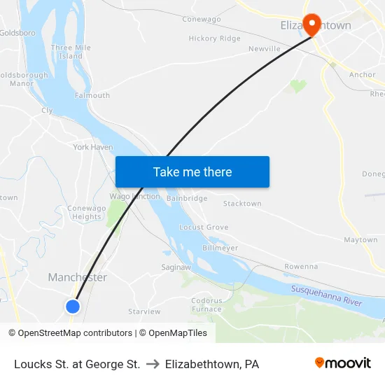 Loucks St. at George St. to Elizabethtown, PA map
