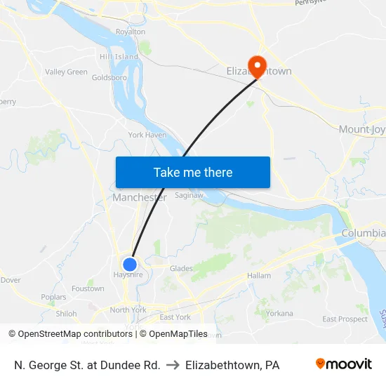 N. George St. at Dundee Rd. to Elizabethtown, PA map