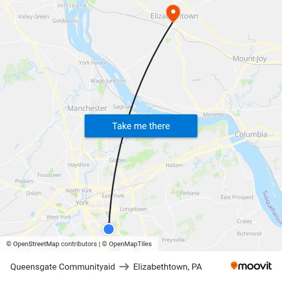 Queensgate Communityaid to Elizabethtown, PA map