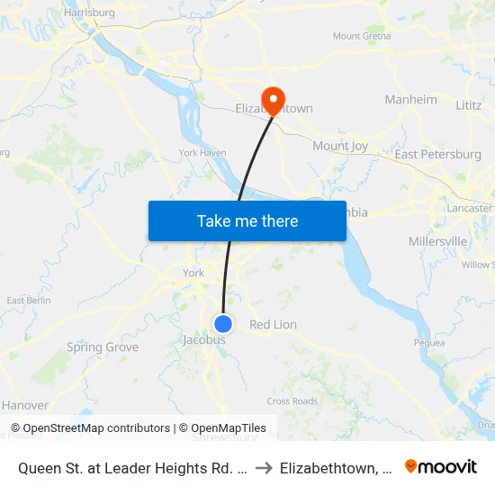 Queen St. at Leader Heights Rd. Ib. to Elizabethtown, PA map