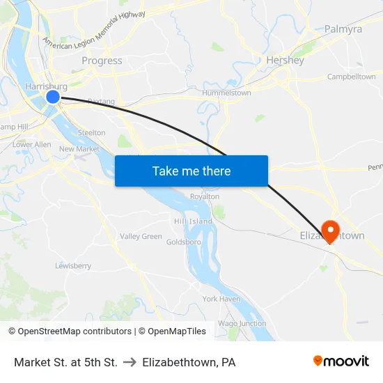 Market St. at 5th St. to Elizabethtown, PA map