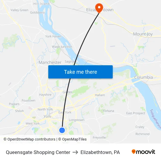 Queensgate Shopping Center to Elizabethtown, PA map
