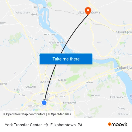 York Transfer Center to Elizabethtown, PA map