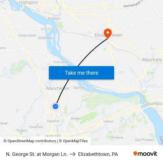 N. George St. at Morgan Ln. to Elizabethtown, PA map