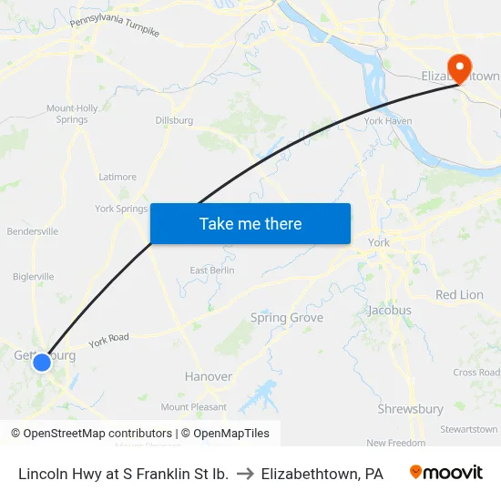 Lincoln Hwy at S Franklin St Ib. to Elizabethtown, PA map